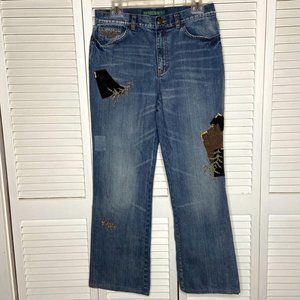 Vintage LRL Ralph Lauren Velvet Paisley Embellished Patchwork Straight Jeans 8